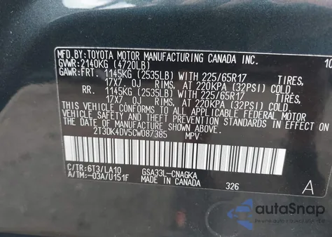 2012 Toyota Rav4 Limited V6 from USA, damaged, VIN 2T3DK4DV5CW087385